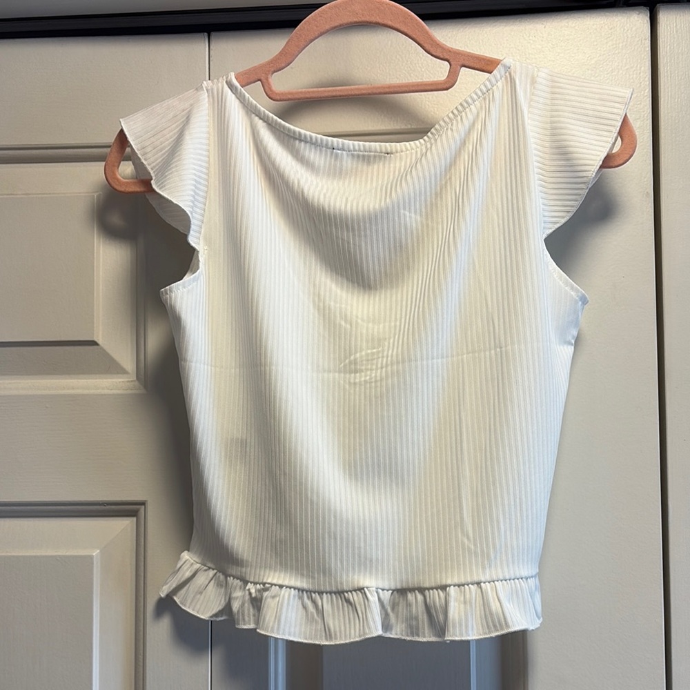 White Ruffled Women's Top - Picture 4 of 4